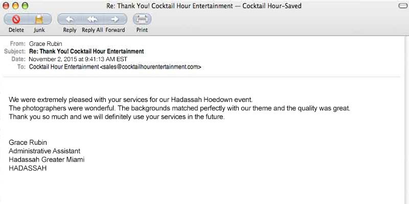 cocktail hour entertainment feedback review letter