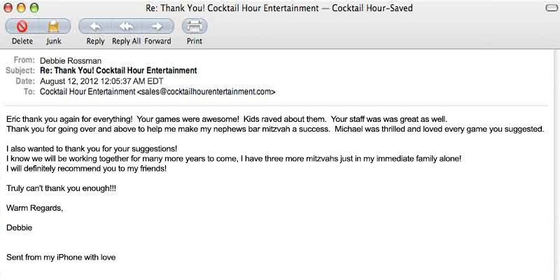 client letter feedback cocktail hour entertainment